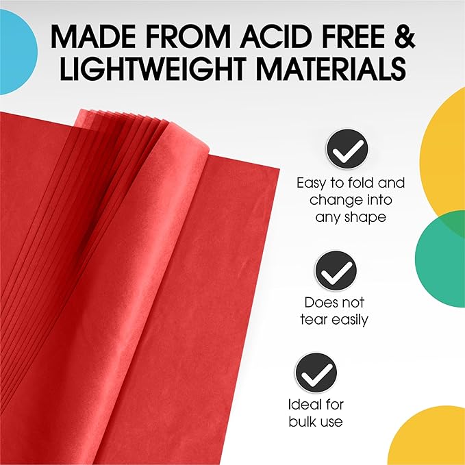 Party Solids Red Tissue Paper for Gift Bags - 15" X 20" Bulk Tissue Paper Red 480 Sheets - 10lb Newsprint for Packing, Birthday Gift Box Filler, Packing Supplies for Moving Supplies