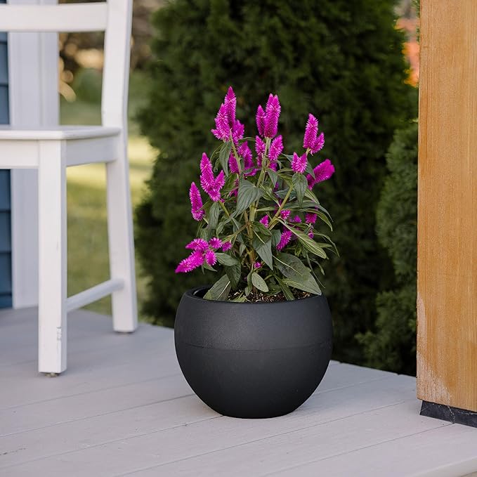 Beuta Large Planters for Outdoor Plants - Set of 3, 8/12/14 Inches Outdoor Planters for Porch - Tall Planter for Outdoor & Indoor Plants | Large Indoor Plant Pot - USA Made - Black