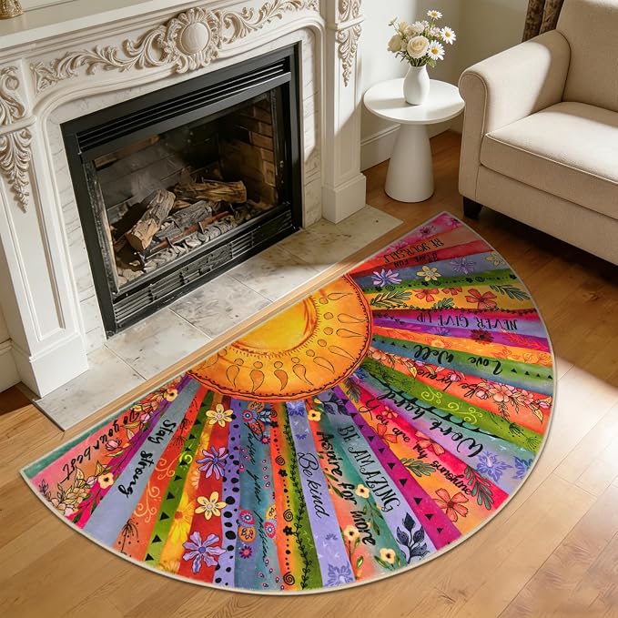 Likiyol Sun Entryway Rug 2x4 Small Rug, Half Circle Door Mat Indoor Entrance Inspirational Non Slip Rugs for Entryway, Soft Washable Faux Wool Small Throw Rugs for Entry, Kitchen, Fireplace, Low-Pile