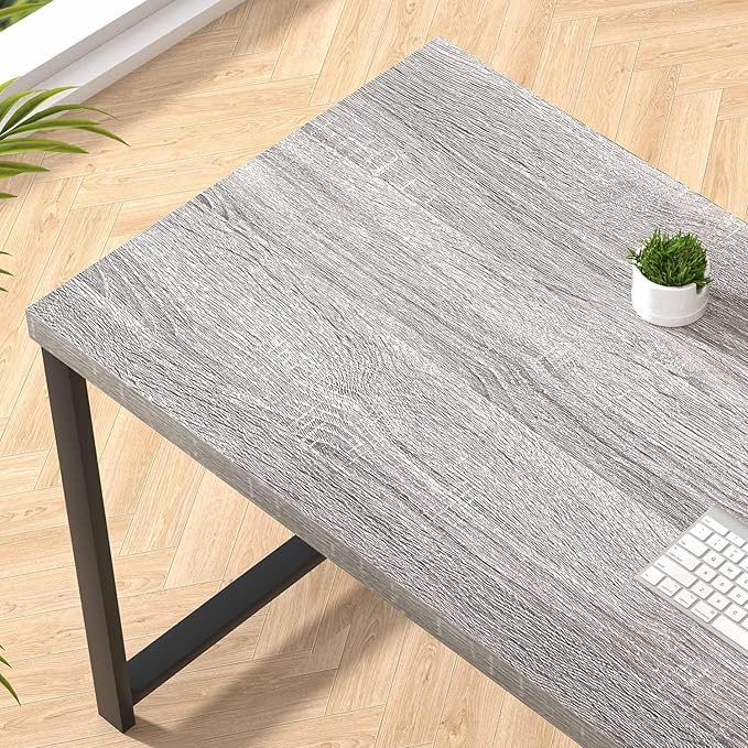 FOLUBAN 47 Inch Home Office Desk, Modern Computer Desk with Storage Shelves, Small Study Writing Gaming Table Workstation for Living Room Bedroom, Industrial Light Grey