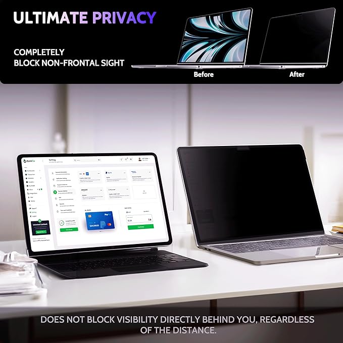 Peslv Privacy Screen for MacBook Air 15 Inch (2023-2025, M2, M3, M4)- A2941 A3114 A3241, MagicSuction™ Removable Anti Spy Black Protector, Glare Blue Light Filter for Mac Laptop Computer