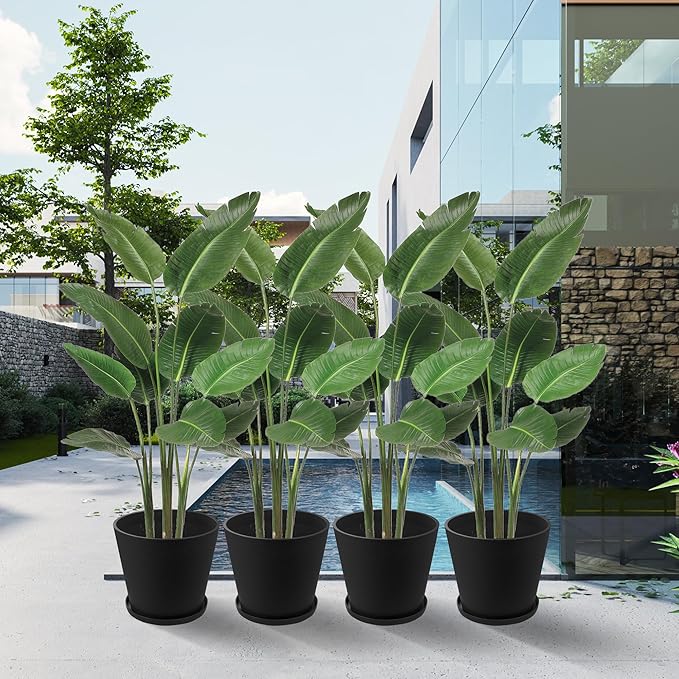 Kozyard 2Packs Round Planter Indoor Outdoor Plant Pots with Tray Collecting Water for Porch, Patio, Backyard Planters Modern Décor for Tall Plants, Flowers