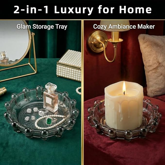 Bubble Smoky Glass Candle Holder – Modern Anthropologie-Inspired Decor Dish for Small Candles & Diffusers | Stylish Tabletop Accent for Home Bar & Cozy Living Spaces (2, Smoky Color)