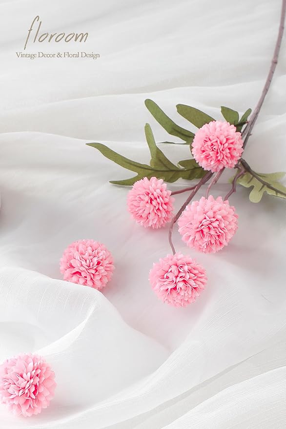 Floroom 6pcs Pink Faux Silk Mums Artificial Flowers, Bulk Fake Small Mini Chrysanthemums with Stems for DIY Blush Wedding Centerpieces Floral Arrangements Vase Fillers Home Decorations
