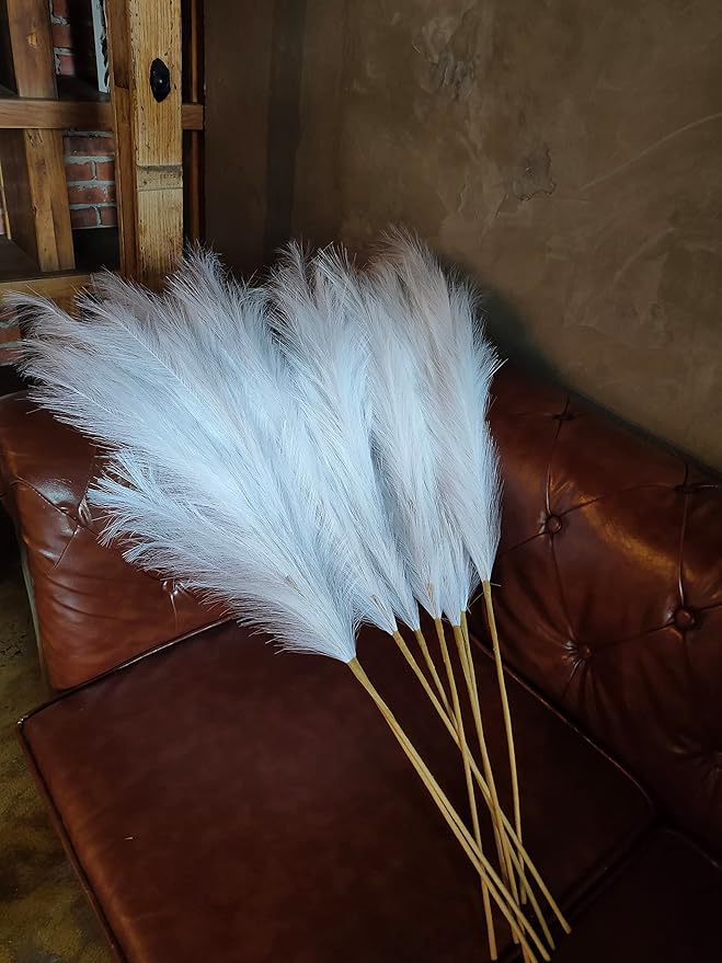 Premium Faux Pampas Grass Decor Tall & Fluffy, No Assembly Needed Long Pampas, Luxury Large Floral, Elegant Feather Flowers for Wedding Decorations(Faux White, 8pcs 43.3"(110cm))