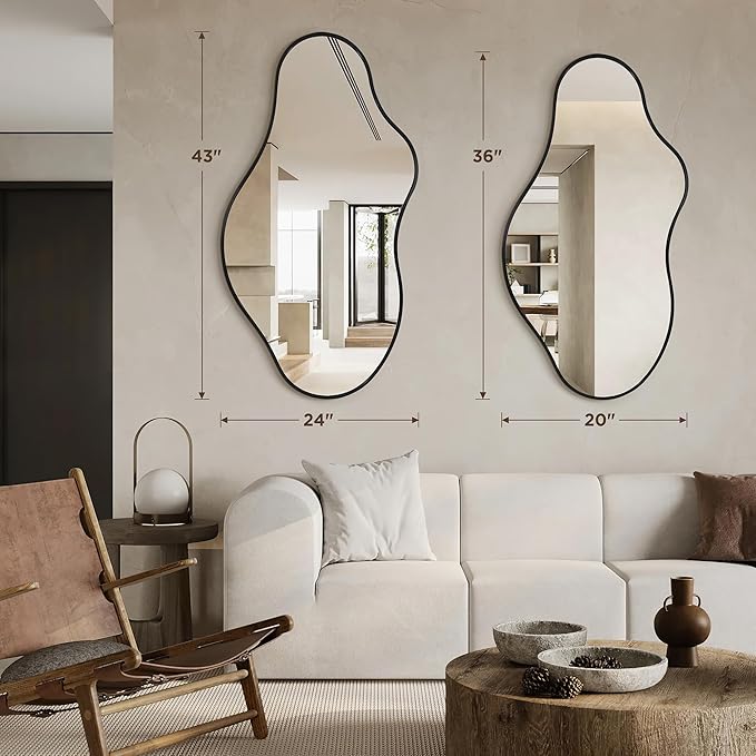 Dorlicecass Bathroom Mirrors for Over Sink - Long Wall Mirrors Decorative 20"x 36" Asymmetrical Abstract Aviation Aluminum Alloy Frame Unique for Bedroom, Living Room, Cloakroom, Entryway Black