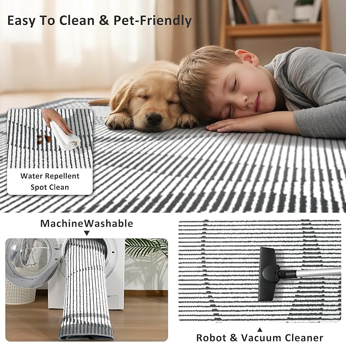 Merelax 6x9 Area Rugs for Living Room - Washable Non-Slip Large Bedroom Rug, Indoor Floor Carpet Low Pile Soft Farmhouse Rug for Dining Room, Mudroom, Modern Aesthetic Geometric Decor, Dark Grey