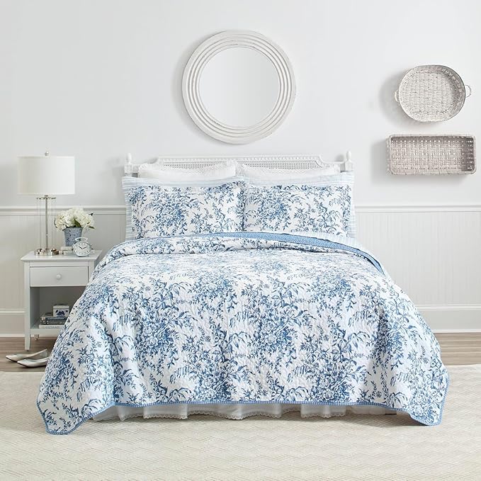 Laura Ashley Home - Bedford Collection - Luxury Premium Ultra Soft Quilt Set, Comfortable & Stylish, All Season Bedding, King, Delft