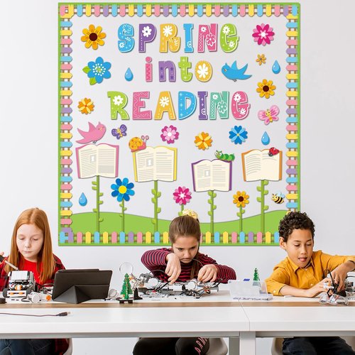 Gisgfim Spring Reading Bulletin Board Decorations Set - Butterflies & Flowers Cutouts for Classroom Decor