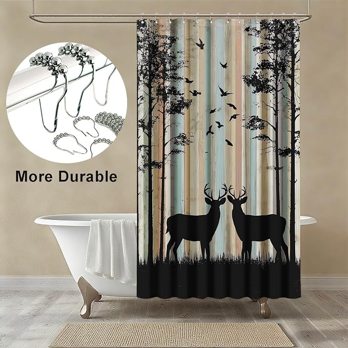 Rustic Deer Shower Curtain Cabin Farmhouse Lodge Shower Curtains for Bathroom Waterproof Fabric Bath Curtain Decor with Hooks