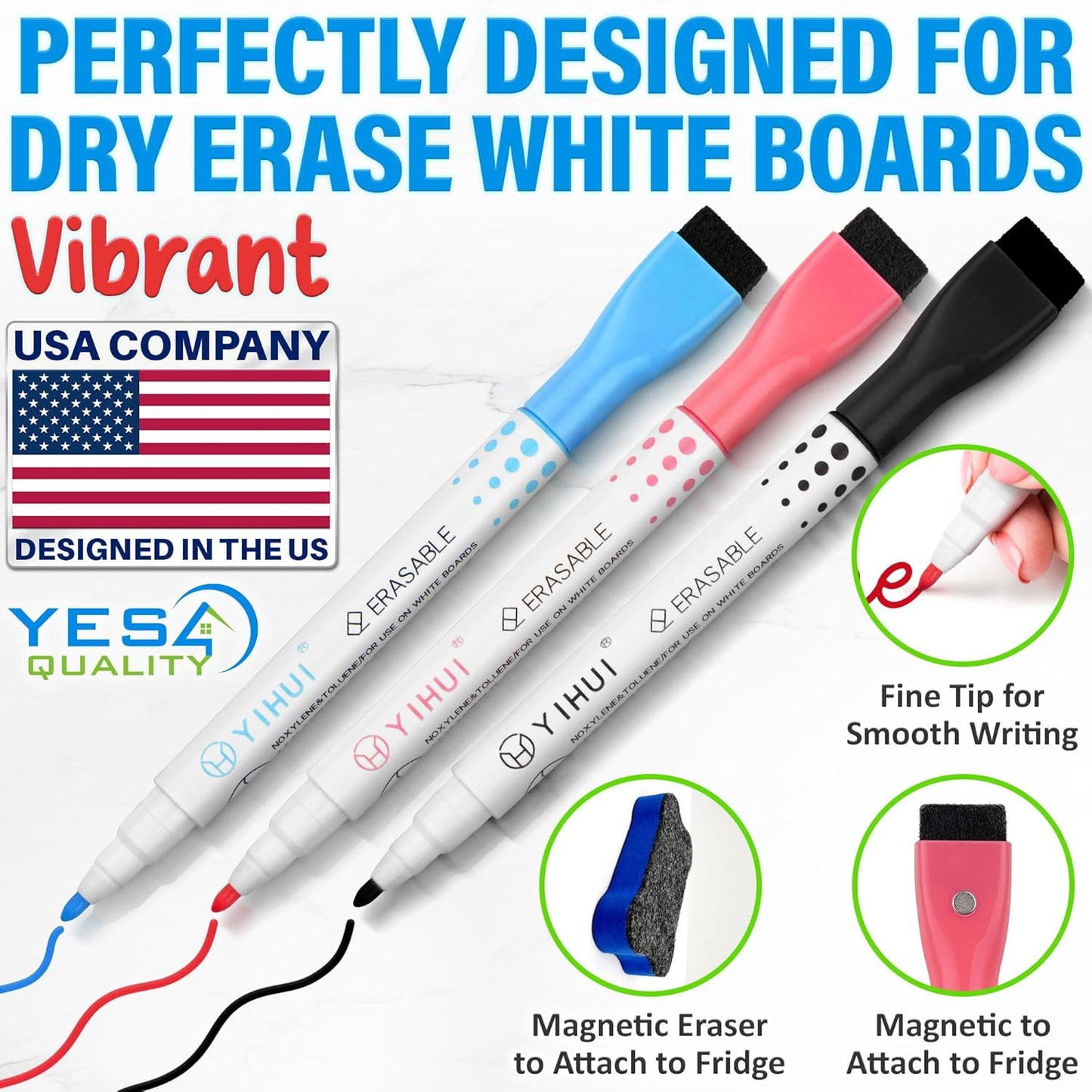YES4QUALITY Magnetic Dry Erase Whiteboard Sheet - Stain Resistant 12x8 in | Includes 3 Markers & Big Eraser