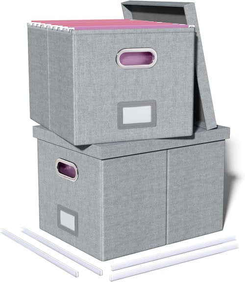 File Storage Organizer by [Brand Name] - Portable Filing Box with Lid for Letter/Legal Documents - Gray | 2 Pack
