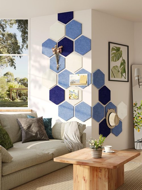 Hexagon Felt Bulletin Board Tiles by [Brand Name] - 12" Large Thick Pin Board for Home & Office Decor | 8 Pack with 30 Push Pins
