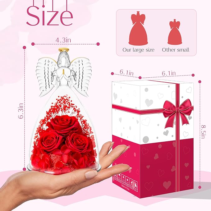 Christmas Flowers Gifts for Grandma Mom,Forever Real Roses in Angel Figurines,Christmas Roses Gifts for Women Wife Mother in Law/Red