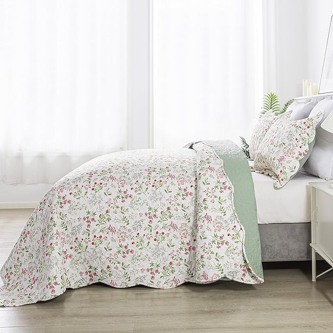 HoneiLife Queen Quilt Bedding Set - 3 Pieces Microfiber Quilt Sets Lightweight Bedspreads Reversible Coverlets Nature Bed Cover Floral Bedding Set Wildflower Quilts All Season Use