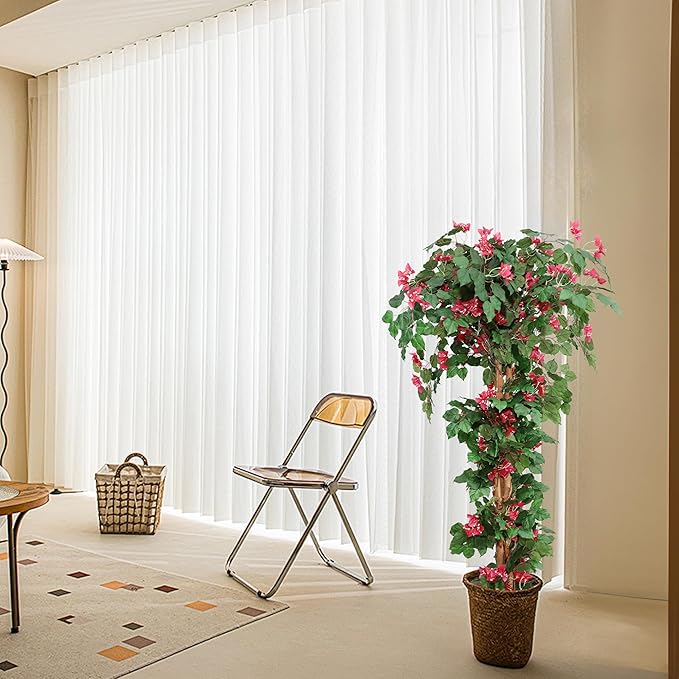 Damomo 5FT Artificial Bougainvillea Flowers Trees, Fake Bougainvillea Tall Tree with Black Plastic Potted, Outdoor Faux Blooming Plants for Indoor Front Porch Decor or Home Office, 2 PCS (59 inch)