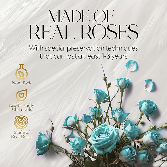 GLAMOUR BOUTIQUE Flowers Forever Gift Box 12 Real Preserved Roses in a Velvet Box, Birthday for Her Mom and Wife, Mothers Day, Anniversary, Graduation - Teal