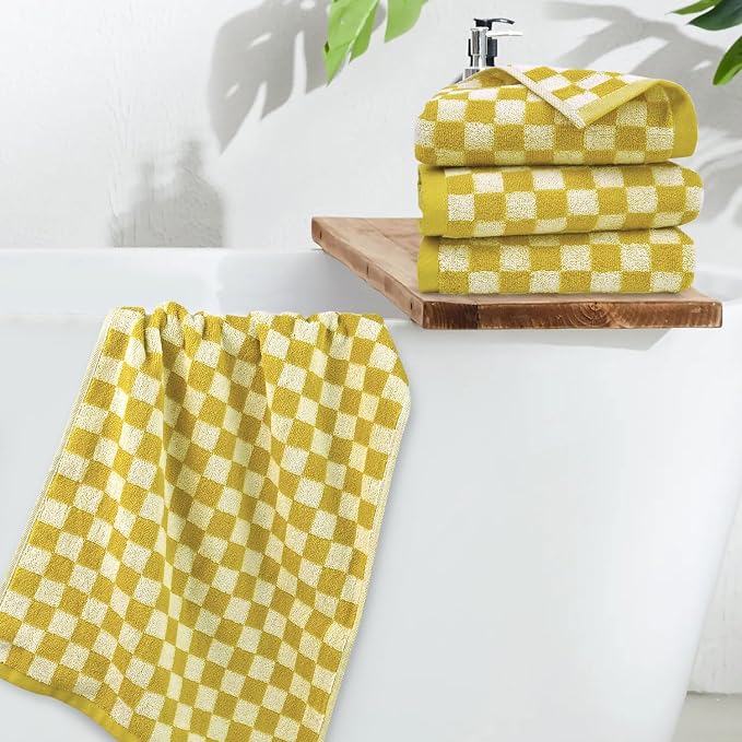 Jacquotha 4 Pcs Hand Towels for Bathroom Checkered, Cotton Soft Absorbent Cute Checkered Bathroom Towel, Fall Decor, 13 x 29 Inches