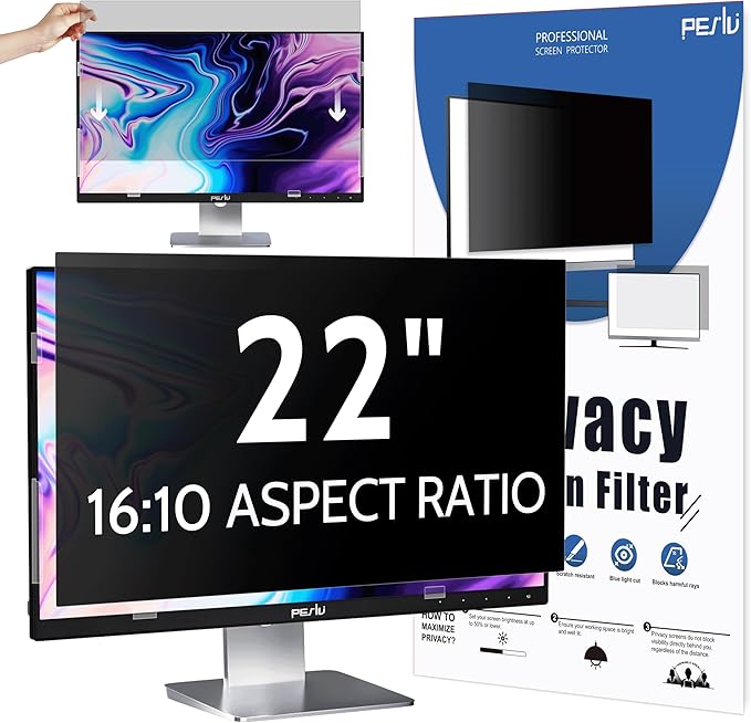 Peslv Privacy Screen for Computer Monitor 22 Inch 16:10 Aspect Ratio, Anti Blue Light Glare Removable 22 in Privacy Screen Filter Protective Film, HD 22 Inch Privacy Screen Protector for Monitor