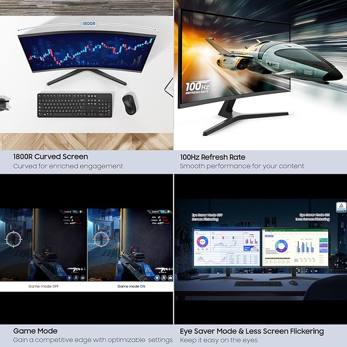 Samsung 27-inch S3 (S39GD) FHD 100Hz Curved Monitor, Game Mode, Eye Saver Mode, Multiple Connectivity with HDMI Port, Built-in Speakers, LS27D396GANXZA, 2025