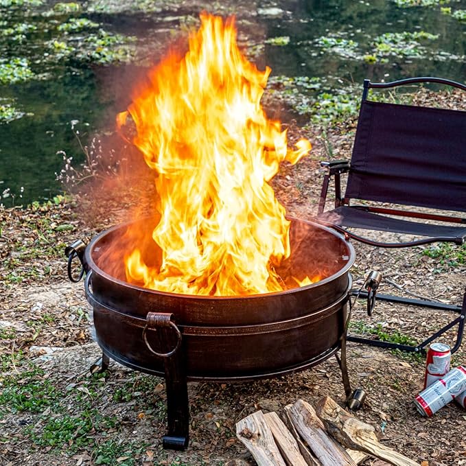 EcoNook 36 Inch Fire Pit with Grill & Lid, Fireplace & Round Table & BBQ 3 in 1 Fire Pit,Heavy Duty Wood Burning Fire Pits for Outside with Fire Poker, Waterproof Cover & Log Grate