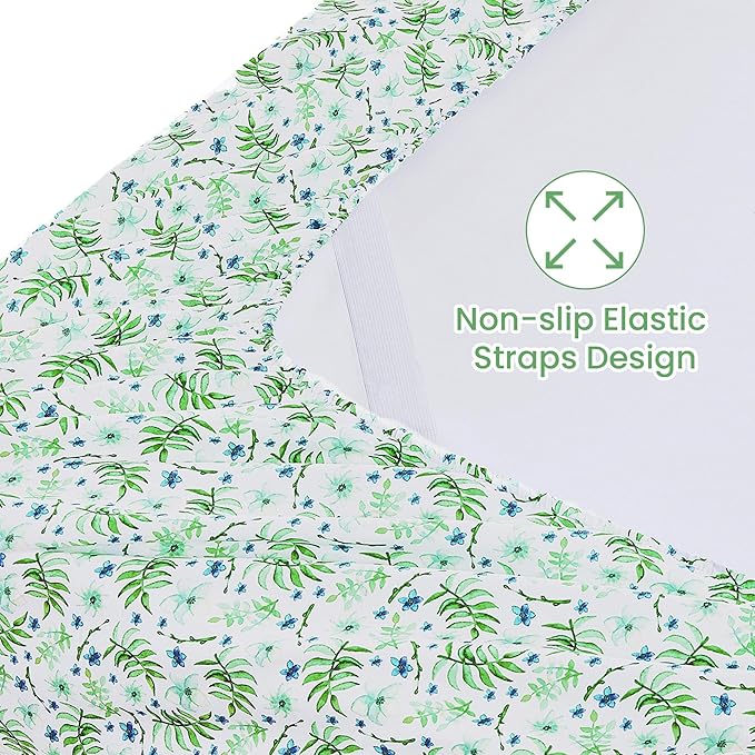 Softan Green Floral Twin Sheet Set, 3-Piece Cozy Botanical Microfiber Printed Fitted Bed Sheet with 15" Deep Pockets & Non-Slip Straps, Fresh Greenery Blooms Patterned Sheets & Pillowcase Set