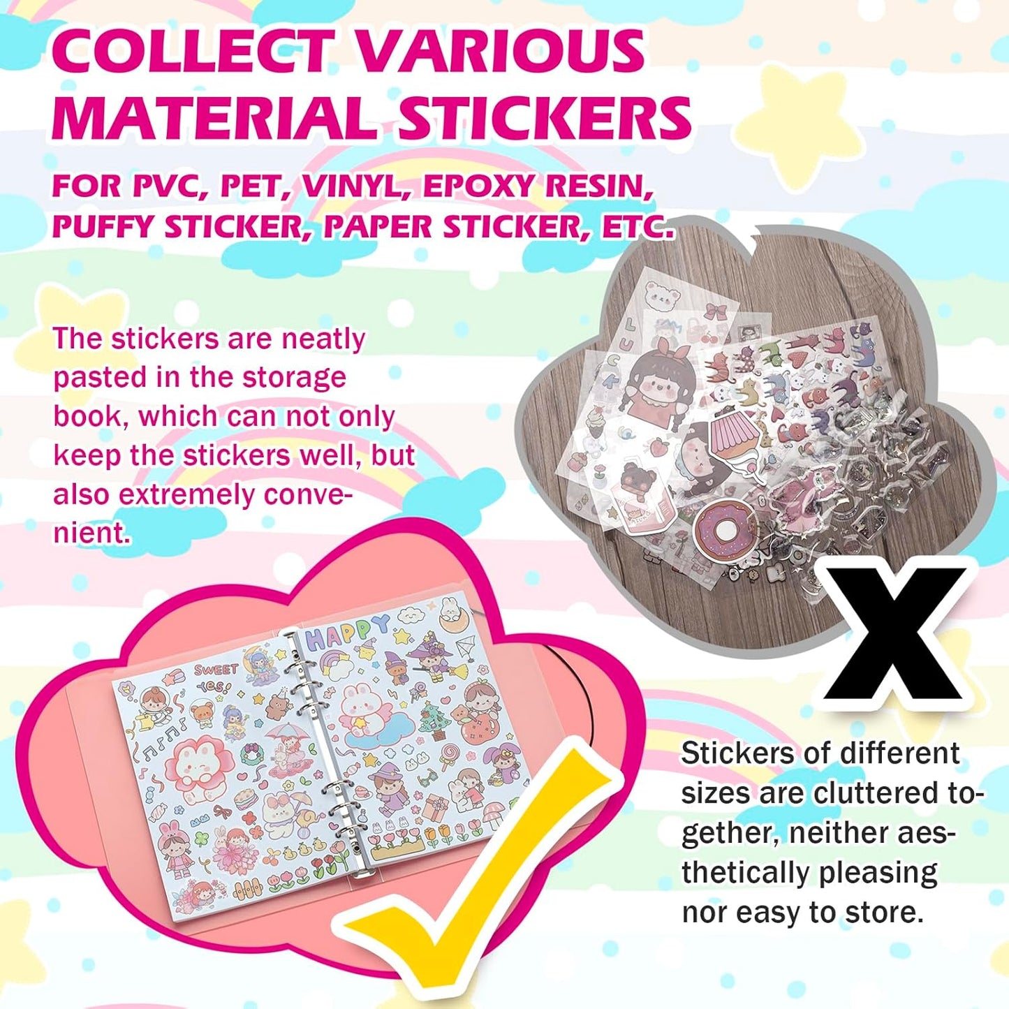 SUNEZLGO A5 Reusable Sticker Album - 100 Sheets Collecting Book with Pockets for Easy Organization