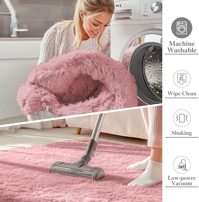 OLANLY 8x10 Machine Washable Large Area Rugs for Living Room, Bedroom, Soft Fluffy Shaggy Bedside Rug, Indoor Floor Carpet for Kids Girls and Boys, Dorms, Nursery, Home Decor Aesthetic, Pale Pink