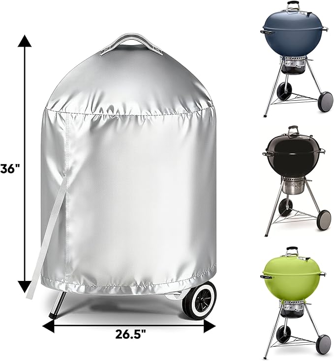 iCOVER Grill Cover for Weber 22 Inch Charcoal Kettle- Heavy Duty Waterproof BBQ Cover for Weber Char-Broil 22 Inch Charcoal Kettle Grills, Silver
