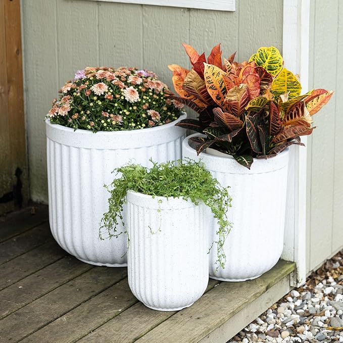 Beuta Large Planters for Outdoor Plants - Set of 3, 15/18/20 Inches - USA Made - Outdoor Planters for Porch - Tall Planter for Outdoor & Indoor Plants | Large Indoor Plant Pot - Limewash