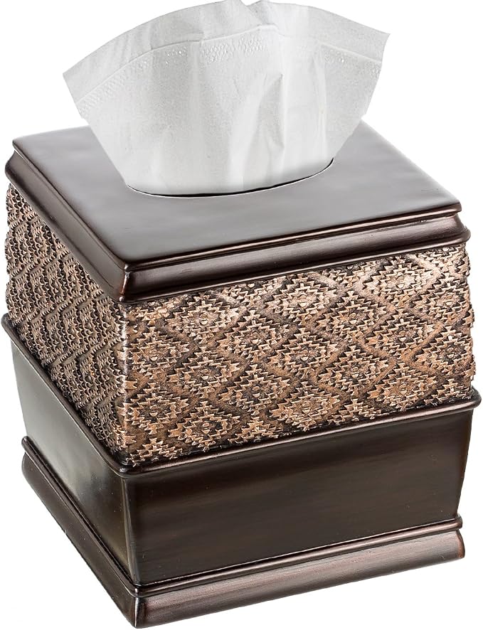 Creative Scents Dublin Brown Tissue Box Cover Square - Decorative Tissue Holder for Bathroom - Brown Tissue Box Holder Vessel for Elegant Bathroom, Bedroom, Office Accessories Décor