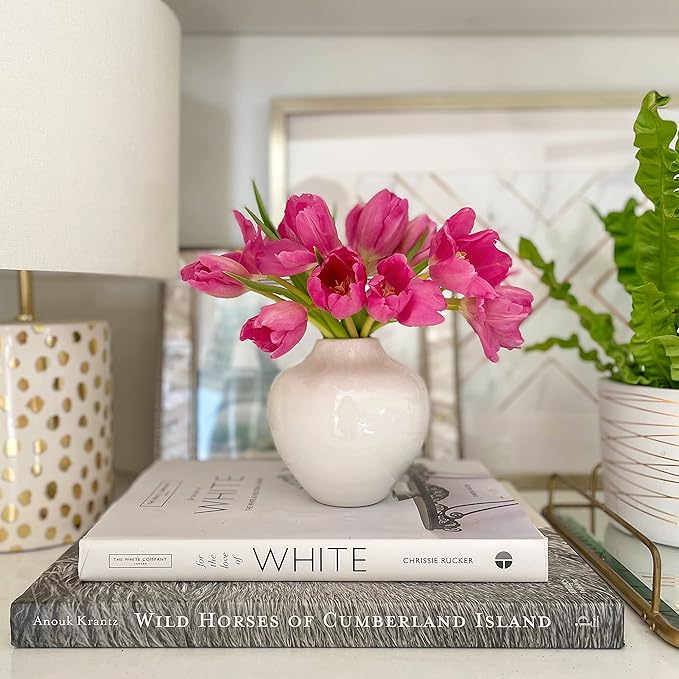Willowy 5 Inch Small White Porcelain Vase with Glossy Finish - Small Vases for Flowers, for Centerpieces, Mini/Short White Vase