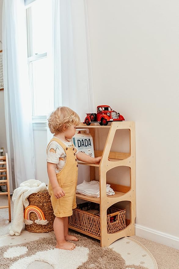WOOD&ROOM Montessori Bookshelf for Toddlers - Toy Storage Shelf Organizer for Nursery, Playroom and Classroom - Floor Bookshelf for Kids - Small Display Rack for Books and Toys - Wooden Kids Bookcase