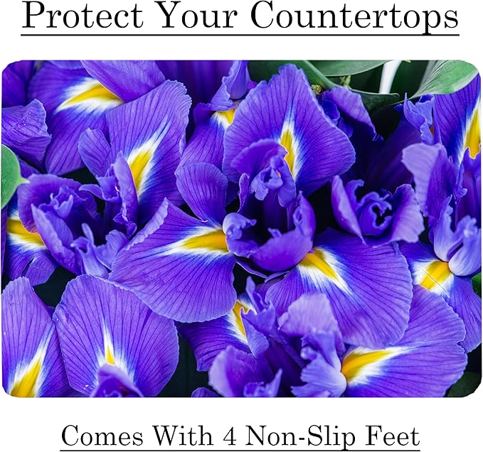 Iris Floral Pattern Flower Love Kitchen Glass Cutting Board Decorative Valentine's Mother's Day Gift For Her Flowers (Iris)