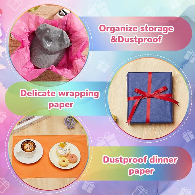 Qilery 500 Sheets Colored Rainbow Tissue Paper Bulk for Gift Bags 15 x 20 Inch Acid Free Packaging Wrapping Decoupage Paper Sheets Christmas Wedding Decoration DIY Flowers, Pom Poms, Party Supplies