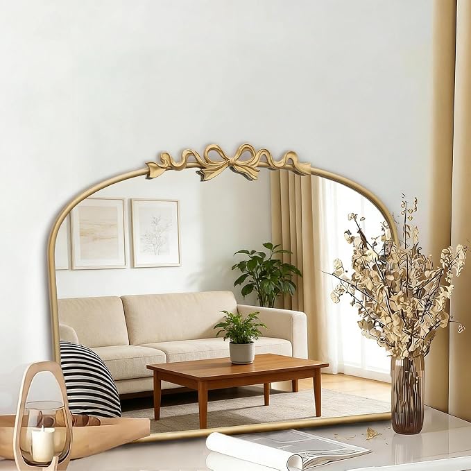 Besdomus Antique Arched Gold Mirror: 32"x24" Large Arch Bow Antique Wall Mounted Mirror - Baroque Traditional Ornate for Living Room/Entryway/Bathroom- Ideal for Home Renovations
