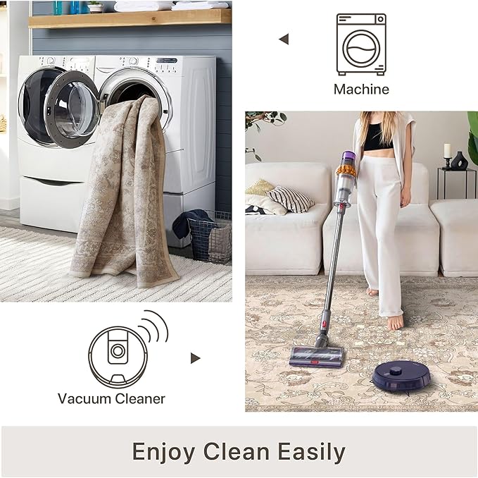 vivorug 6x9 Neutral Area Rugs, Ultra-Soft Washable Rug for Living Room Dinner Room Bedroom, Non-Slip Vintage Beige Rug, Indoor Carpet Large Area Rug