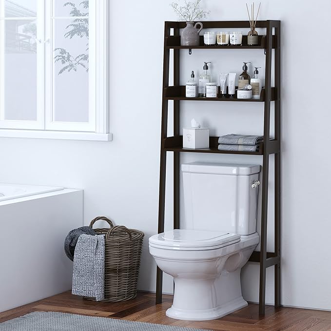 UTEX Over The Toilet Storage Shelf, 3-Tier Bathroom Shelves Over Toilet, Behind Toilet Bathroom Organizer (Espresso)