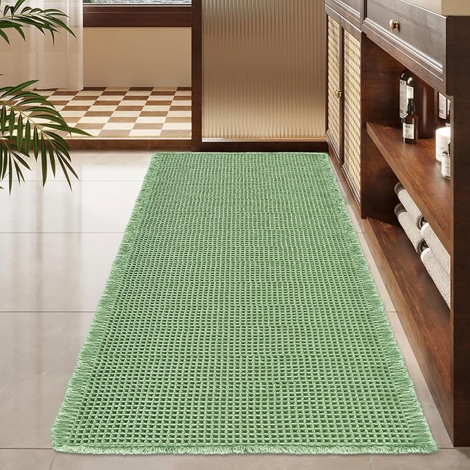 ZALL Sage Green Waffle Bath Mat,Super Absorbent Non Slip Bathroom Rug, 24x48inch, Machine Washable Ultra Soft Floor Mats