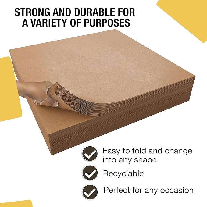 Crown Display Kraft Paper Sheets - 15 x 15 Inch - 240 Sheets of Brown Wrapping Paper – Heavy Duty Craft Paper for Shipping - Light Brown Construction Paper - 80 GSM - 375 Square feet