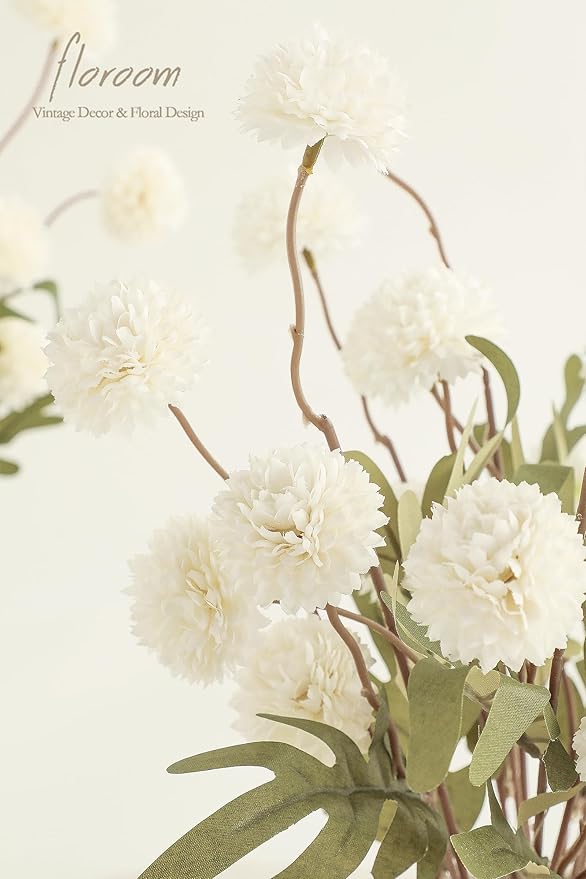 Floroom 6pcs Ivory Faux Silk Mums Artificial Flowers, Bulk Fake Small Mini Chrysanthemums with Stems for DIY White Wedding Centerpieces Floral Arrangements Vase Fillers Home Decorations
