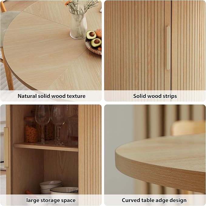 weselon 47 inch Round Dining Table for 4, Kitchen Table Dinner Table with 2-Layer Storage Shelf and Wood Slide Door for Home Dining Room Living Room (Natural)