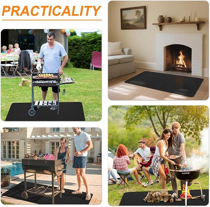 60 x 40 inch Under Grill Mats for Outdoor Grill, Fireproof & Heat Resistant Fiberglass Deck Protector, Waterproof & Oil-Proof BBQ Floor Pad for Deck, Patio, Grass – Easy Clean,Reusable