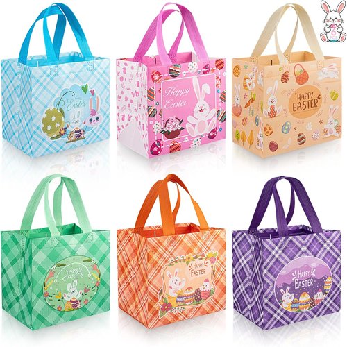 Regine Switzerland Easter Gift Bags - Reusable Bunny Tote Bags for Egg Hunt | 6-Pack with Handles