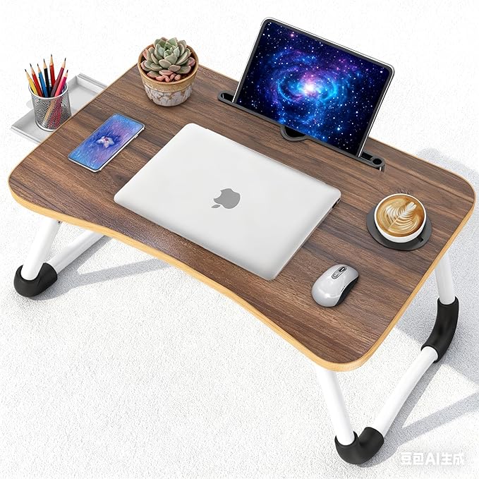 Fayquaze Portable Foldable Laptop Bed Desk with Storage Drawer and Cup Holder - Lap Desk Laptop Stand Tray Table for Eating, Reading and Working