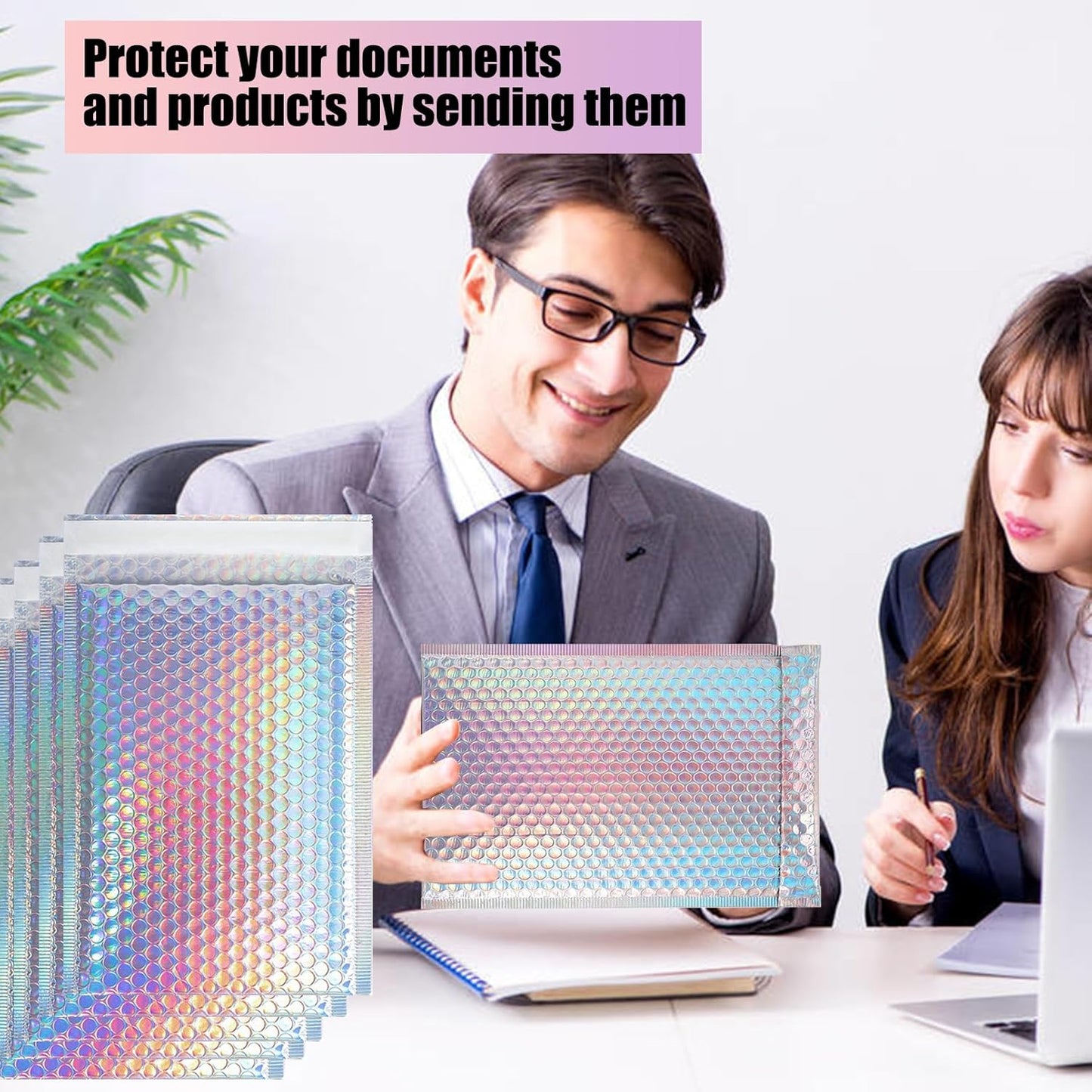 Skiennix Metallic Bubble Mailers - Waterproof Holographic Padded Envelopes | 50 PCS for Small Business Shipping