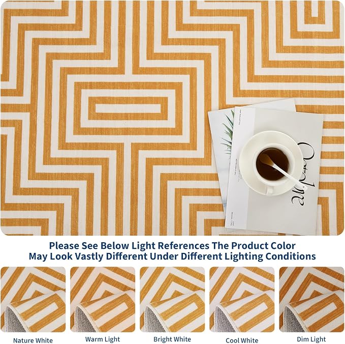 Washable Modern Lines Large Rug 10x13 for Living Room Modern Geometric Rugs Low Pile Soft Bedroom Carpet Thin Foldable Abstract Floor Carpet for Dining Kids Room Playroom, Orange Yellow