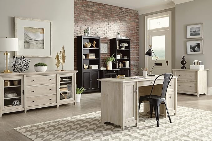 Sauder Edge Water Computer Desk with Storage Drawers, Home Office Desk, in Chalked Chestnut finish
