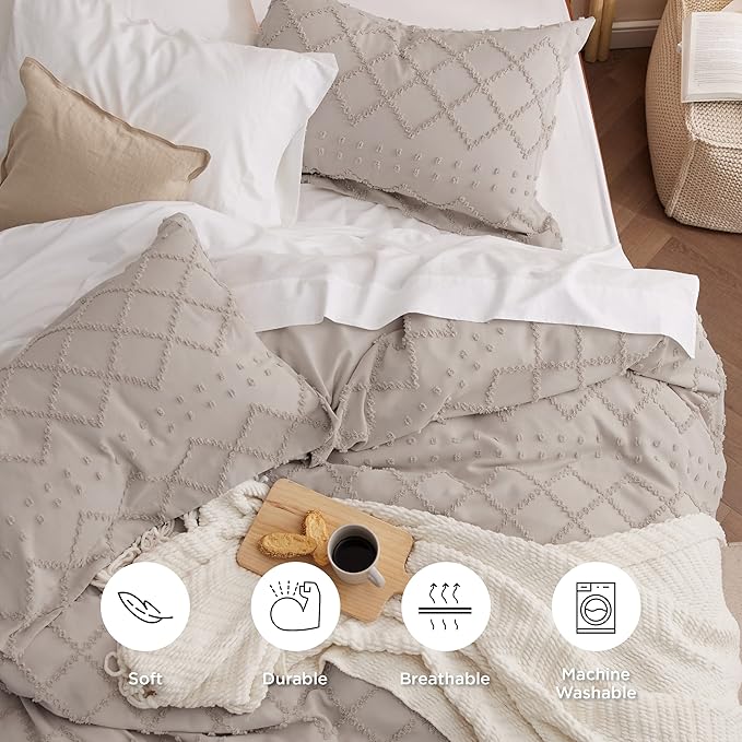 Bedsure Boho Duvet Cover Full Size - Linen Breathable & Soft Boho Bedding, Machine Washable Comforter Cover for All Seasons, Includes 1 Duvet Cover 80"x90" with 2 Pillow Shams & Zipper Closure