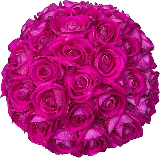 FagusHome 30 Pcs Silk Rose Artificial Flowers Roses Bulk Bouquet Fake Flowers Rose Heads with Stems for Home Wedding Decor (Purple)